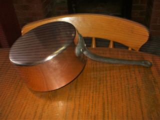 Vintage French Copper Cuisine Kitchen Sauce Pan Tin Lined Metal Handle Stamped