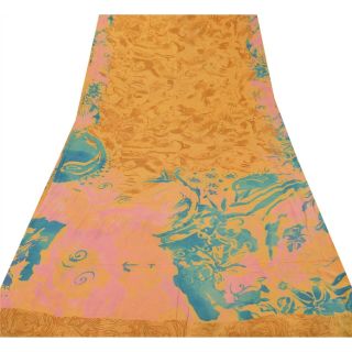 Sanskriti Vintage Saffron Saree Pure Georgette Silk Printed Sari Craft Fabric 3