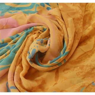 Sanskriti Vintage Saffron Saree Pure Georgette Silk Printed Sari Craft Fabric 4