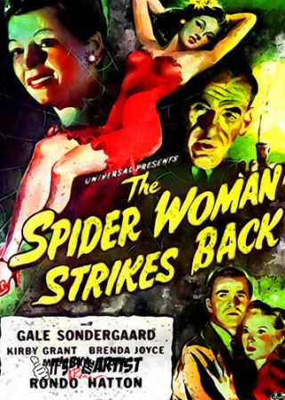 Aceo Atc Sketch Card - The Spider Woman Strike Back Miniature Vintage Movie