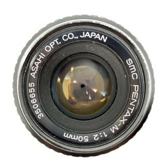 Vintage Asahi Opt.  Co.  Smc Pentax - M 1:2 50mm Pk Mount Camera Lens