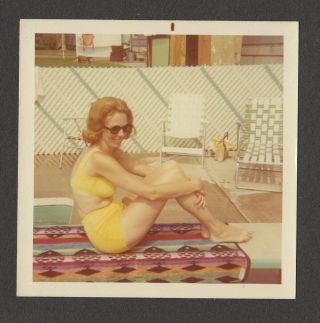 Lqqk Vintage 1960s,  Swell Redhead Swimsuit Girl Next Door In Yellow 30