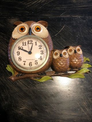 Vintage 1972 Retro 3 Owl Wall Clock By Burwood Prod Co 457 - 1 Haven Quartz