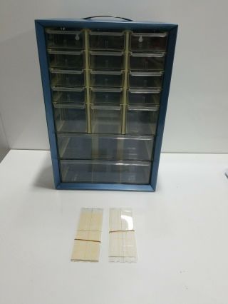 Vintage Akro - Mils 17 Drawer Blue Metal Organizer / Bin /storage - Handle