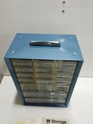 Vintage AKRO - MILS 17 drawer BLUE Metal organizer / Bin /Storage - Handle 2