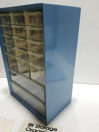Vintage AKRO - MILS 17 drawer BLUE Metal organizer / Bin /Storage - Handle 3