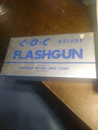 Vintage Camera Flash C O C Deluxe Flashgun Optics Mfg Old Photography box &paper 2