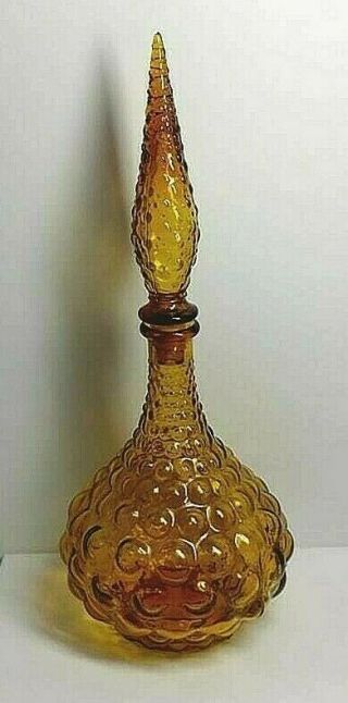 Genie Bottle Decanter Mid Century Amber Glass Empoli Made In Italy Vintage