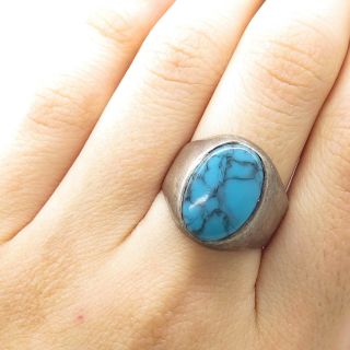 Vtg 925 Sterling Silver Real Turquoise Gemstone Wide Ring Size 8