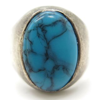 Vtg 925 Sterling Silver Real Turquoise Gemstone Wide Ring Size 8 2