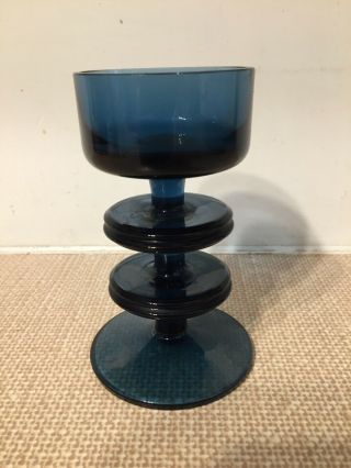 Vintage Blue Art Glass Candle Holder Wedgwood Sheringham Retro Mid Century