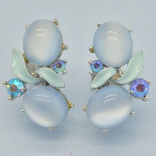 Vintage Earrings Lisner 1950s Blue Glass Ab Crystal Silvertone Bridal Jewellery