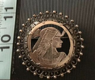Vtg Sterling Silver 925 Egyptian Revival Nefertiti Brooch Pendant
