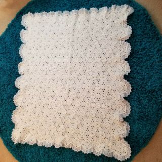 Hand Crochet Afghan Throw Blanket White With Lace 43 " X 51 "