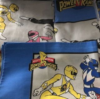 Vintage 1994 Power Rangers Twin Flat Fitted Pillow Case Sheet Set Euc