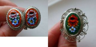 Vintage Collectible Micro Mosaic Micromosaic Ring,  Cuff Links - Costume Jewellery