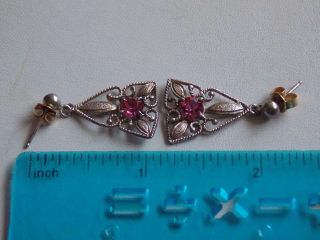 Gorgeous Vintage 60 ' s Hallmarked Sterling Silver & Pink Quartz Earrings Pierced 2
