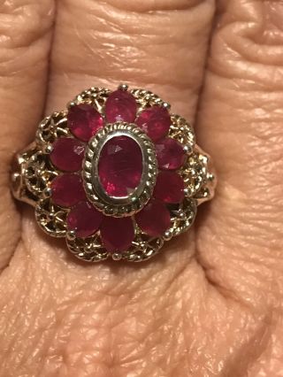 Grandmas Estate Vintage Sterling Silver 925 Ruby Statement Ring Size 9.  75 Pretty