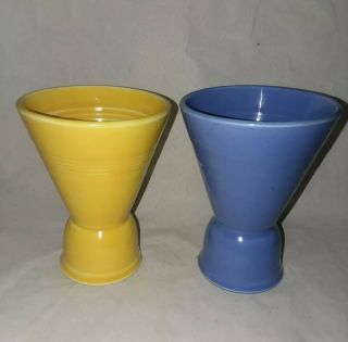 2 Homer Laughlin Harlequin Yellow Mauve Blue Double Egg Cups Vintage Discontinue