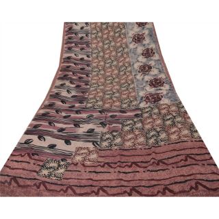 Sanskriti Vintage Saree 100 Pure Georgette Silk Printed Sari Craft Decor Fabric 3