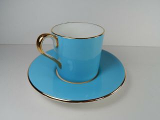 Vintage Aynsley Blue Demitasse Pink Rose Gold Leaf.  Tea Cup and Saucer 3