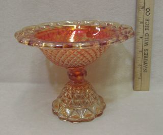Vintage Merigold Carnival Glass Compote Bowl Dish Pedestal By Imerpial Lace Edge