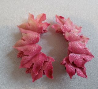 Showgirl Earrings Pink High/curved Autum Leaves Early Plastic Vintage 1940s