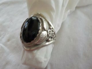 Estate Find Vintage Sterling Silver Ring Onyx Stone Rb Navajo Size 9