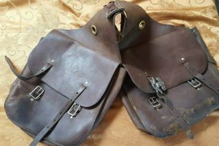Vintage Leather Throw Over Western Saddlebags (harley Pin) Worn Dusty Usa