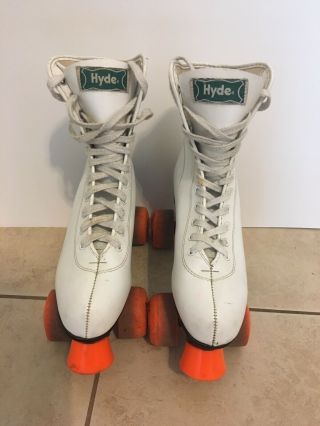 Vintage Hyde Roller Skates Size 9 Womens White Rl95 Indoor Skating Orange Wheels