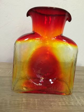 Vintage Blenko Amberina Red Yellow Double Spout Vase Bottle Pitcher 8 " 2007