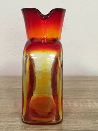 Vintage Blenko Amberina Red Yellow Double Spout Vase Bottle Pitcher 8 