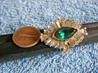 Vintage Panetta Emerald Rhinestone Cocktail Ring Sterling Silver Shank Size 6.  75