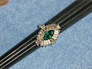Vintage Panetta Emerald Rhinestone Cocktail Ring Sterling Silver Shank Size 6.  75 2
