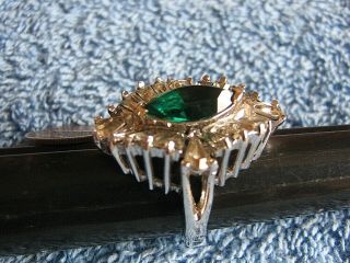 Vintage Panetta Emerald Rhinestone Cocktail Ring Sterling Silver Shank Size 6.  75 3