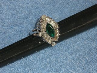 Vintage Panetta Emerald Rhinestone Cocktail Ring Sterling Silver Shank Size 6.  75 4