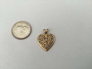 And Vintage 14k Yellow Gold And Diamonds Dainty Heart Pendant,  2.  0 Gr