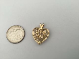 And Vintage 14K Yellow Gold And Diamonds Dainty Heart Pendant,  2.  0 Gr 2