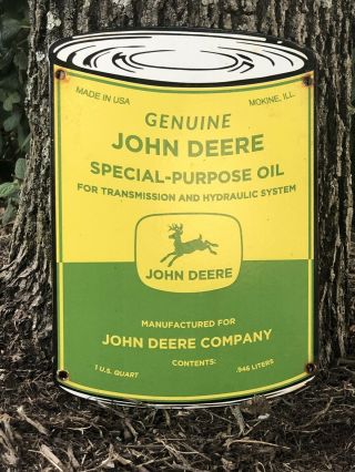 Vintage John Deere Farm Equipment Oil Can Porcelain Enamel Sign