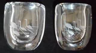 Set Of Two (2) Vintage Kosta Boda Etched Art Glass Swan Vase By Vicke Lindstrand