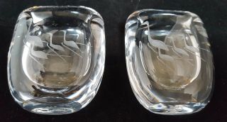 Set of Two (2) Vintage Kosta Boda Etched Art Glass Swan Vase by Vicke Lindstrand 2