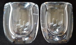 Set of Two (2) Vintage Kosta Boda Etched Art Glass Swan Vase by Vicke Lindstrand 4