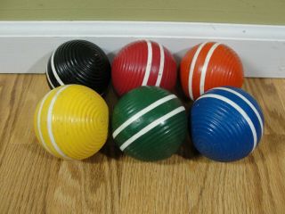 Set Of 6 Vintage Croquet Balls Ribbed 2 - Stripe Striped 3 " Diameter