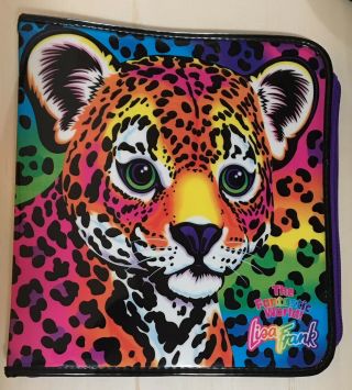 Vintage Lisa Frank Zippered 3 Ring Binder - Hunter The Leopard - Rainbow Cat