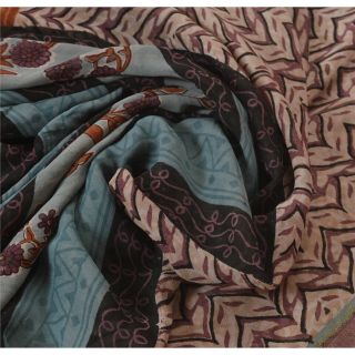 Sanskriti Vintage Cream Saree Pure Georgette Silk Printed Sari Deco Craft Fabric 4