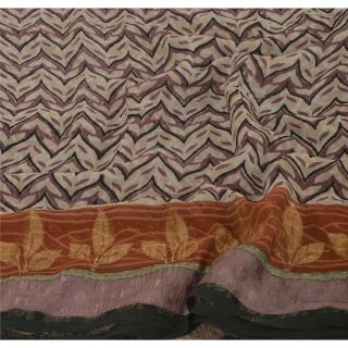 Sanskriti Vintage Cream Saree Pure Georgette Silk Printed Sari Deco Craft Fabric 5