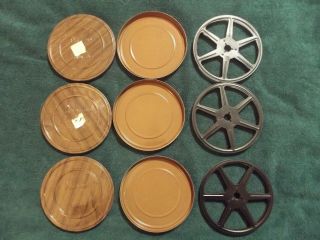 3 Vintage Penney 8mm 5 " Metal Movie Reel/case/canister Duel 8 1/2 " Spindle Hole