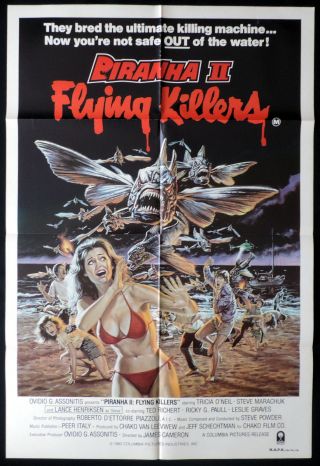 Piranha Ii Flying Killers Vintage One Sheet Movie Poster Killer Fish Bikini