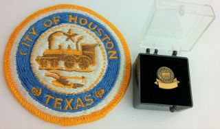 Railroad Train Engine City Of Houston Texas Patch & Lapel Pin In Case Vintage