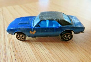 Vintage 1967 Mattel Hot Wheels Custom Camaro Blue Diecast Toy Car Hong Kong